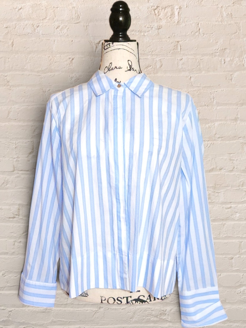 Modern Works Blue White Striped 100% Cotton Button Up Shirt L